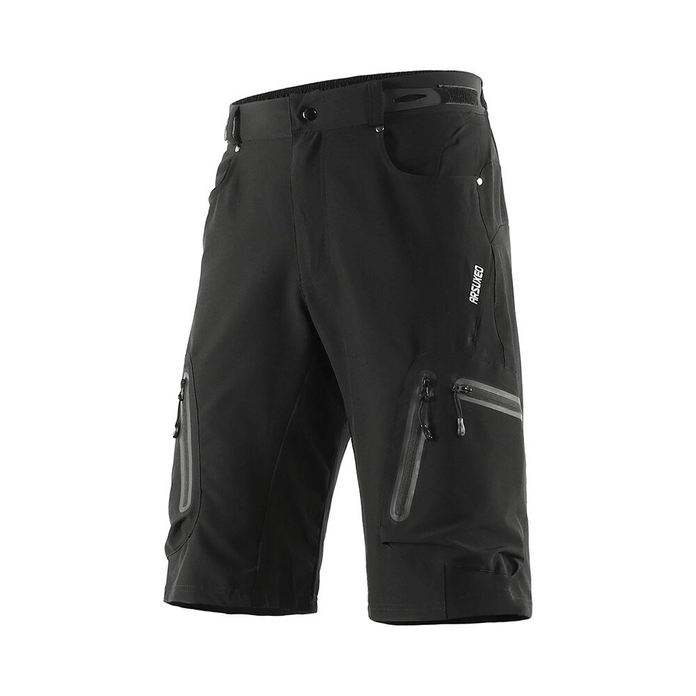 Elastic Waistband Sports Cycling Shorts with side pockets, durable black polyester-spandex blend, model SF0593, men's activewear.